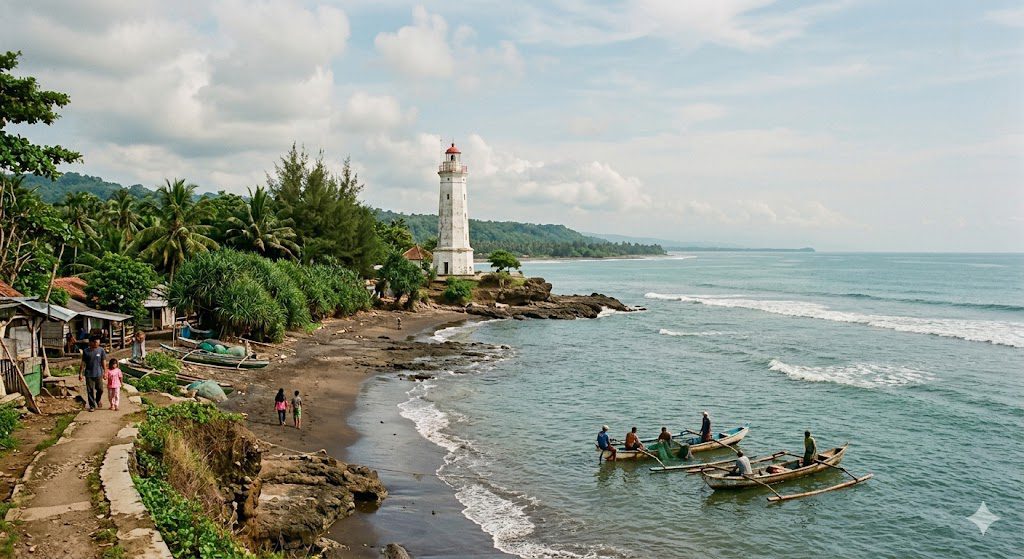 Coastal landscape and lighthouse in Banten Indonesia