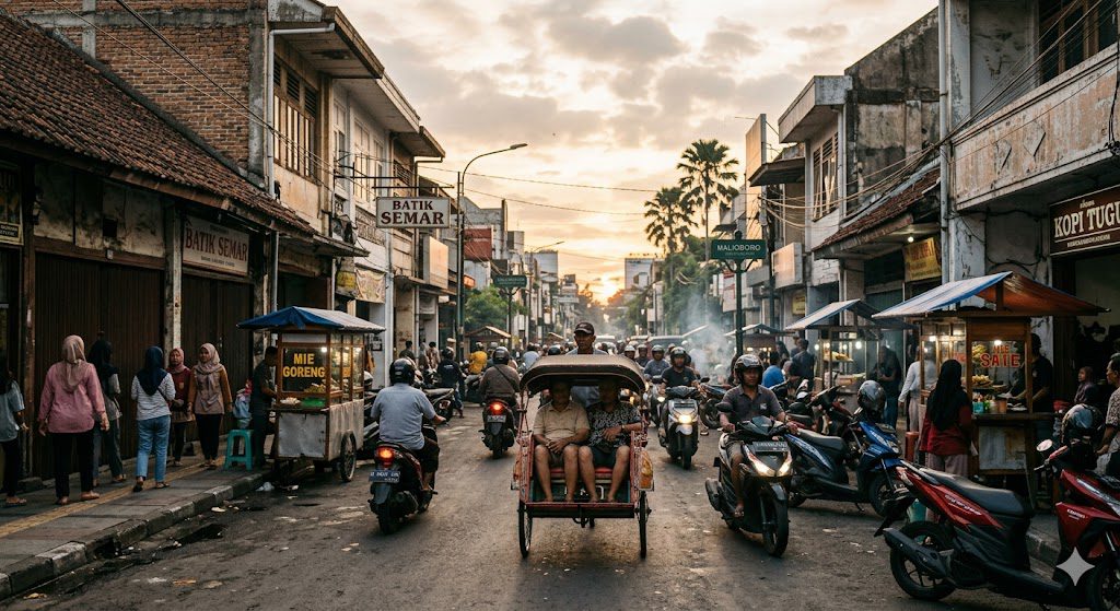 Malioboro Street atmosphere in Yogyakarta Indonesia