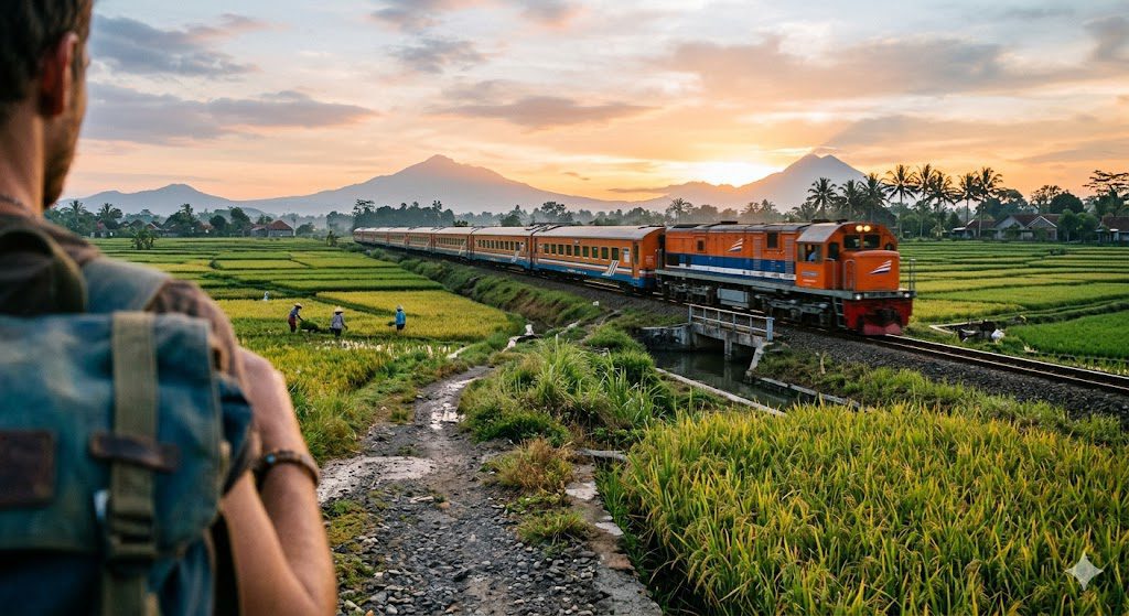 Mount Bromo sunrise landscape during overland travel across Java Indonesia